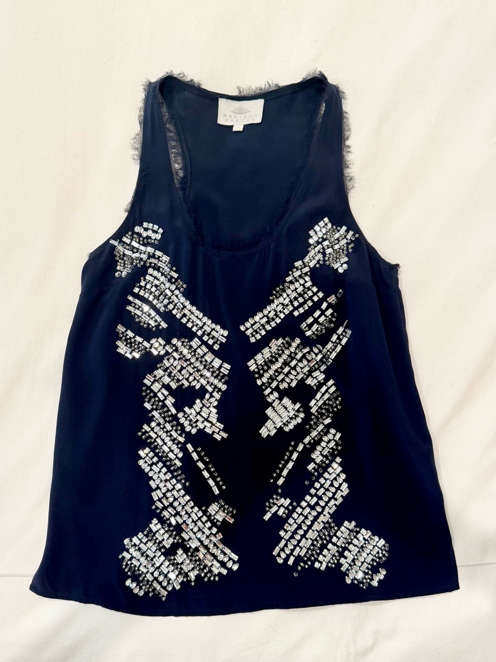 Madison Marcus Navy Embellished Rhinestone Silk Tank Serena Van Der Wooden S
